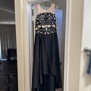 Elegant Black and Tan Jackie Jon Sleeveless Dress high/low